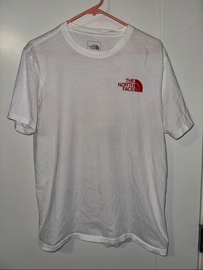 The North Face Men's White Short-Sleeve Tee with Red Logo